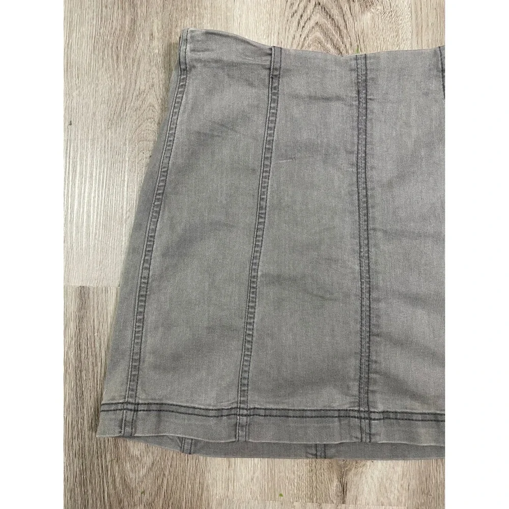 Free People Modern Femme Mini Skirt Womens 6 Gray Stretch Denim A Line